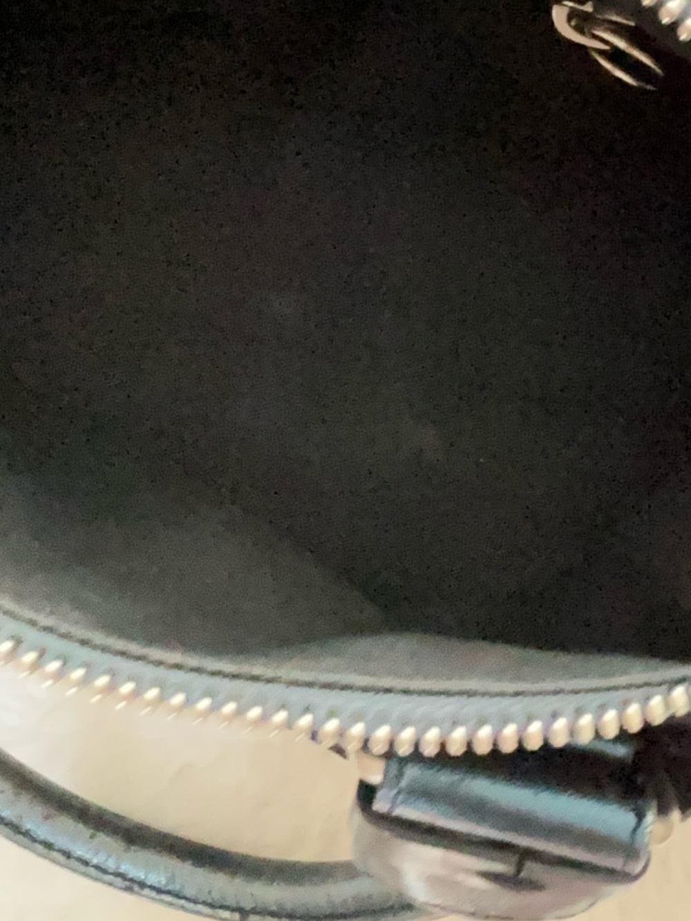 Chloe Metallic Blue Leather Black Canvas Handbag/Duffle Bag 12”x8”x7” - Picture 15 of 16